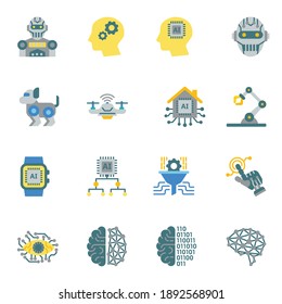 Artificial Intelligence color flat icons set 