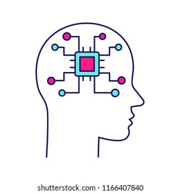 Artificial intelligence color icon. Robot. Human head with chip digital network. Robotics. Isolated vector illustration