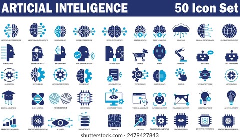 Artificial intelligence colorful fill icon set. Editable icon set of AI isolated on white background. high quality line business icon set of AI
