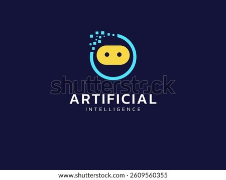 Artificial intelligence with colorful friendly face robot assistant technology Analysis logo vector design concept. AI technology logotype symbol for advance technology, tech company, ui, robotic.