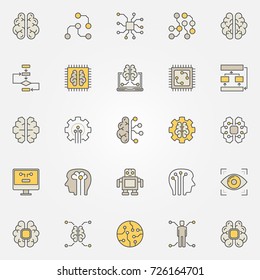 Artificial intelligence colorful icons. Vector AI technology creative signs