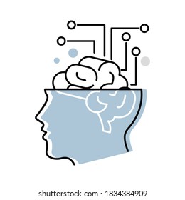Artificial intelligence or the combination of human and AI concept. Flat style illustration. Isolated. 