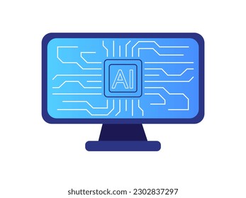 artificial intelligence in computer, ai computer on isolate white background