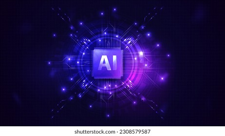 Artificial Intelligence computer database concept. Modern CPU illustration . Tech Futuristic Template. Central Computer Processors CPU concept. Digital chip. Database concept