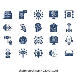 Artificial Intelligence and computer language icon set