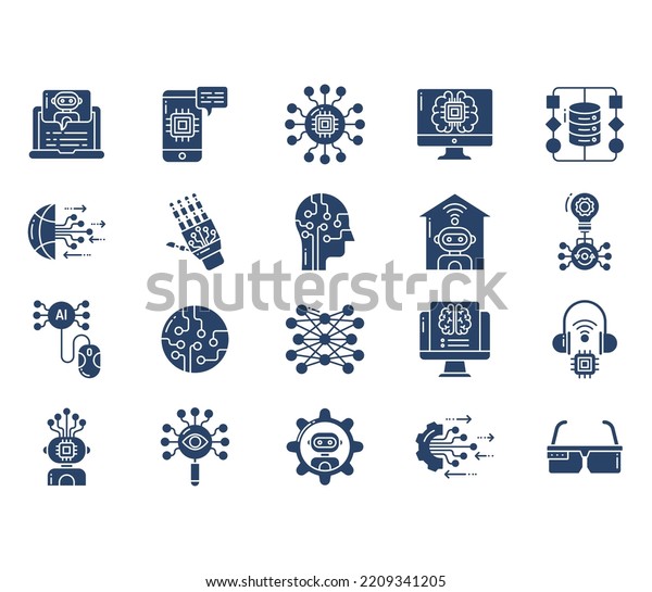 Artificial Intelligence Computer Language Icon Set Stock Vector ...