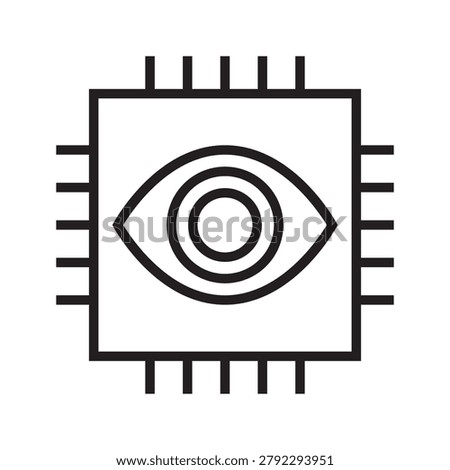 Artificial intelligence computer vision and bionic eye microchip icon. Smart surveillance concept in linear style.
