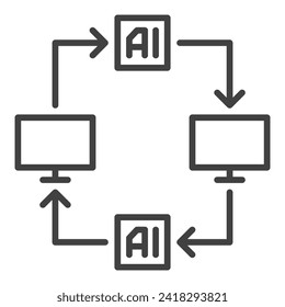 Artificial Intelligence Computers with Arrows vector AI concept thin line icon or symbol