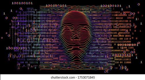 Artificial Intelligence Concept. 3D Model Of Human Face Made Of Lines, Op Art Surreal Style.