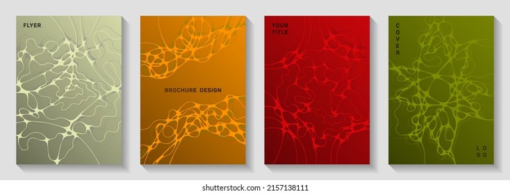 Artificial intelligence concept abstract vector covers. Rounded curve lines ripple backgrounds. Trendy banner vector layouts. Radiology cover pages graphic design set.