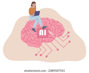 Artificial intelligence concept. AI automation advanced technologies. User sitting on a cyber brain. Microchip. AI learning.