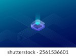 Artificial intelligence concept, AI chip background on technology blue background. Circuit board. Ai Tech bg. Vector Isometric illustration. Free text space. Semiconductor or CPU processor icon.