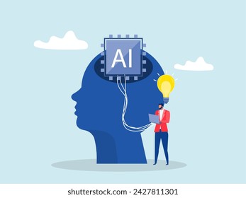 Concepto de inteligencia artificial, chip de IA, aprendizaje automático, análisis de información con idea de bombilla de luz para el desarrollo de chip de procesamiento de IA concepto de innovación vector