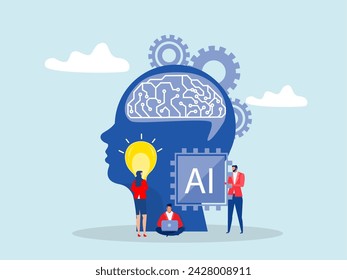 Concepto de inteligencia artificial, chip de IA, aprendizaje automático, análisis de información con idea de bombilla de luz para el desarrollo de chip de procesamiento de IA concepto de innovación vector