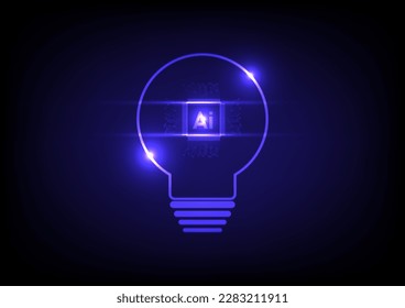 Concepto de inteligencia artificial. Ai y tecnología de placa de circuito con bombilla. Innovación e idea. 