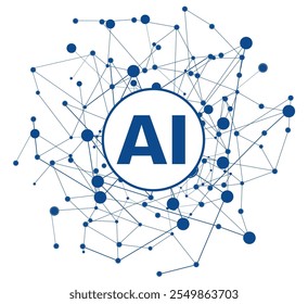 Artificial intelligence concept. AI humanoid brain with neural network. Virtual technology web. Machine learning and cyber mind concept
