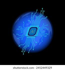Artificial intelligence concept. Ai icon global networks. Ai technology, business future digital world. technology global communication map on dark background.