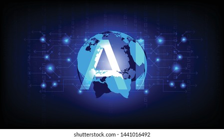 Artificial intelligence concept, AI letters with blue globe and lights with circuit lines some Elements of this image furnished by NASA