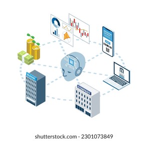 Artificial intelligence concept art, isometric view