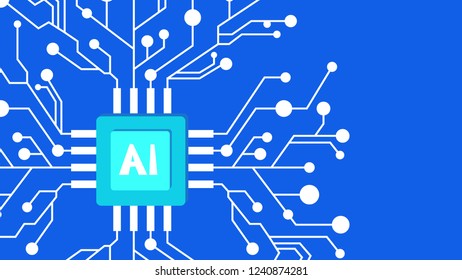 Artificial intelligence concept banner. Futuristic technology and robot brain. Science progress and virtual reality. Idea of machine learning. Flat vector illustration