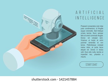 Artificial intelligence concept banner. Isometric illustration of artificial intelligence vector concept banner for web design
