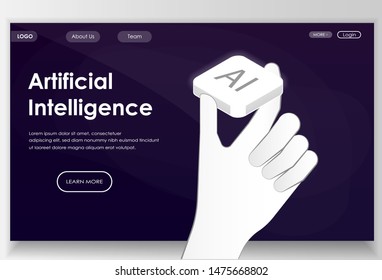 Artificial intelligence concept. Big AI chip in the hand. Can use for landing page, website, banners. Vector illustration.