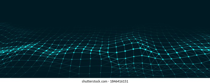 Artificial intelligence concept. Big data visualization. Blue cyber technology wave. Vector illustration. 3d rendering.