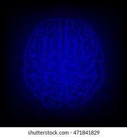 Artificial intelligence concept. Binary code brain icon on the digital high tech style vector background.