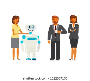 Artificial intelligence concept with businessman and robot.  Vector illustration eps10