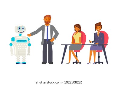 Artificial intelligence concept with businessman and robot.  Vector illustration eps10