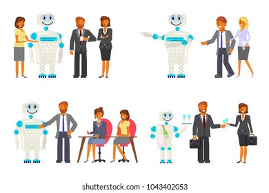 Artificial intelligence concept with businessman and robot. Vector illustration eps10