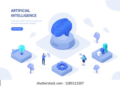 Artificial intelligence concept. Can use for web banner, infographics, hero images. Flat isometric vector illustration isolated on white background.