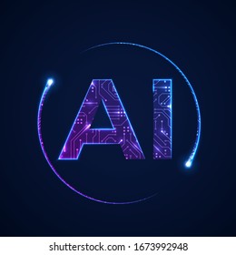 Artificial intelligence concept. Circuit board background with AI logo. Vector illustration