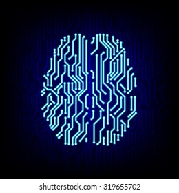 Artificial Intelligence Concept. Circuit Board Brain Logo Icon On The Digital High Tech Style Vector Background.