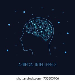 Artificial intelligence concept. Cybernetic brain in electronic cyberspace. Science, technology background. Vector illustration.