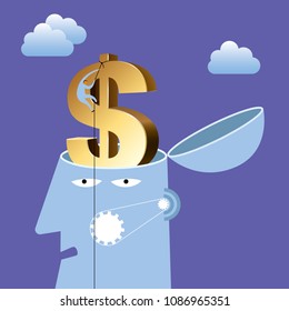 Artificial intelligence concept design, dollar sign in the brain.