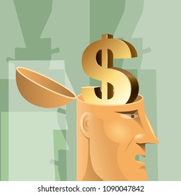 Artificial intelligence concept design, dollar sign in the brain.	