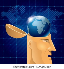 Artificial intelligence concept design, earth in the brain.	