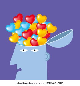 Artificial intelligence concept design, heart shaped balloon in the brain.