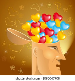 Artificial intelligence concept design, heart shaped balloon in the brain.