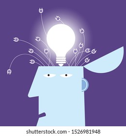 Artificial intelligence concept design, lamp in the brain.	