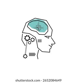 Artificial intelligence concept design, vector drawing of brain, flat design vector on white background
