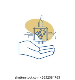 Artificial intelligence concept design, vector drawing of brain, flat design vector on white background