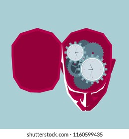Artificial intelligence concept design,the gear is in the human brain.The background is blue.