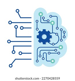 Artificial intelligence concept. Digital brain with neural network. AI chip, machine learning, analysis information. Modern flat cartoon style. Vector illustration on isolated white background