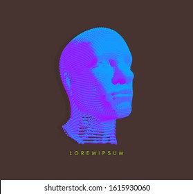 Artificial intelligence concept. Face recognition. Abstract digital human head. Futuristic background. Vector Illustration for advertising, marketing or presentation. 