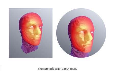 Artificial intelligence concept. Face recognition. Abstract digital human head. Futuristic background. Vector Illustration for advertising, marketing or presentation. 