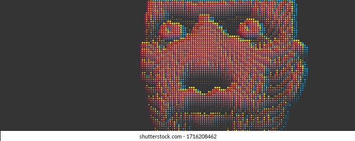 Artificial intelligence concept. Face recognition. Abstract digital human head. Futuristic background. Vector Illustration for advertising, marketing or presentation. 