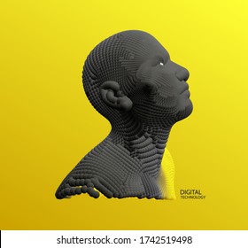 Artificial intelligence concept. Face recognition. Abstract digital human head. Futuristic background. Vector Illustration for advertising, marketing or presentation. 