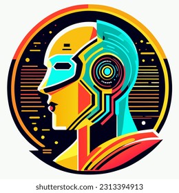 Artificial intelligence concept, futuristic cyborg head, vector illustration.